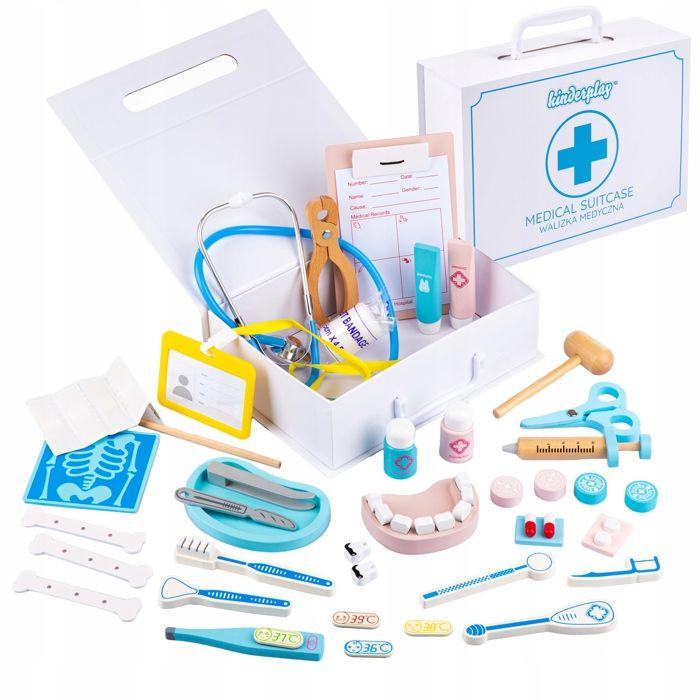 Coffret médecin en bois pour enfants avec mallette et accessoires, jeu d'imitation éducatif (GS9931)