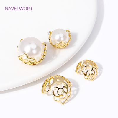 12/16MM 18K Gold Plated Brass Filigree Bead Cap Metal Large Beads Caps For Jewelry Making DIY Beading Accessories Wholesale