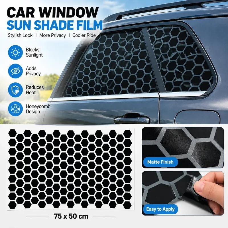 Car Window Decal Stickers for Truck SUV 75x50cm Honeycomb Hexagon Car Side Rear Windows Sun Shade Film Matte Vinyl Sticker