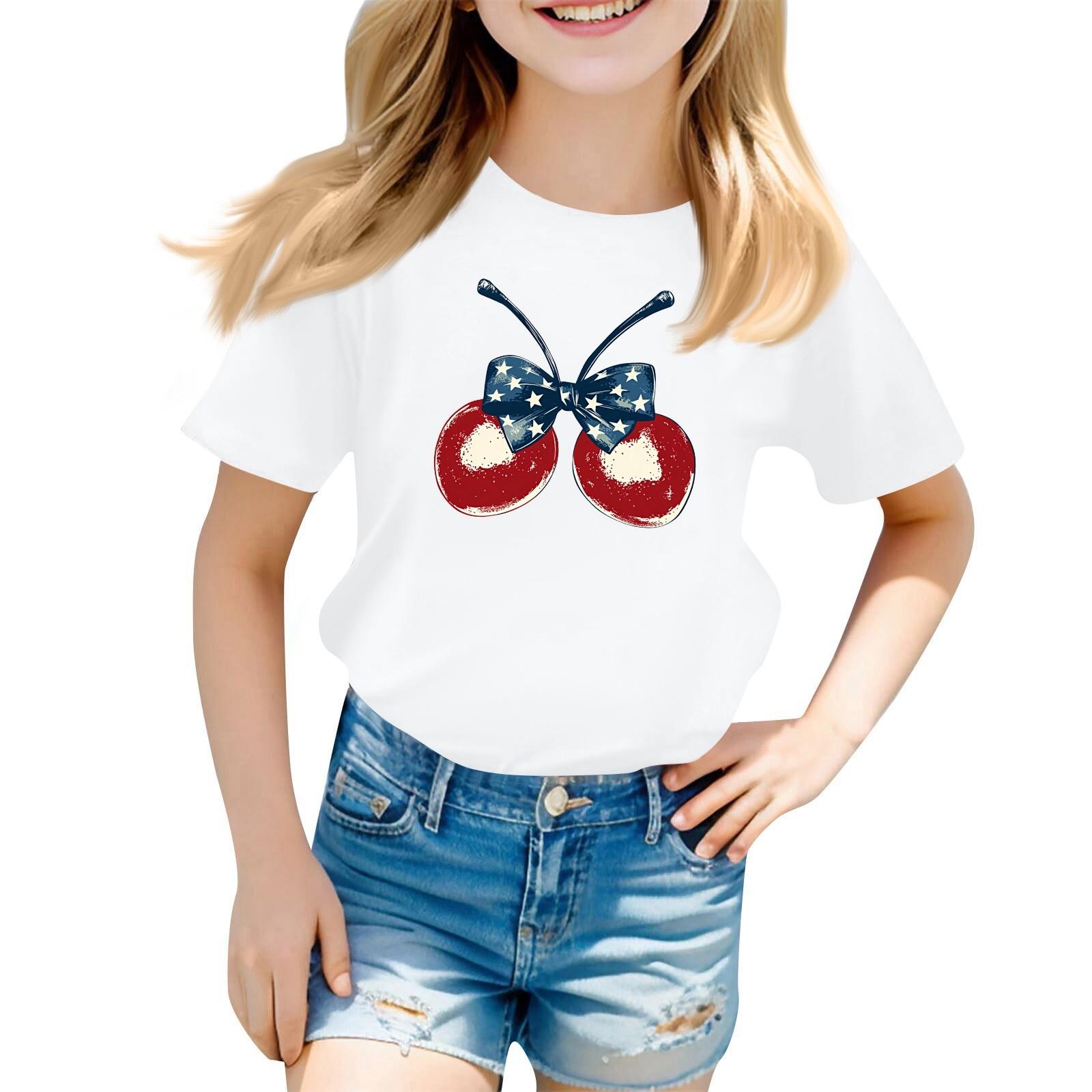 

Children s Printed Short Sleeved Round Neck Casual Comfortable Loose Lightweight Top 110 білий