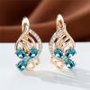 Aqua Blue Zircon Flower Crystal Green Red Stone Hoop Earrings Rose Gold Color Wedding Bridal  For Women