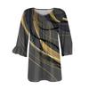 Women's Fashion Casual  Printed V-Neck Pleated Seven Minute Sleeve Ruffle Sleeve T-Shirt Plus Size Tops