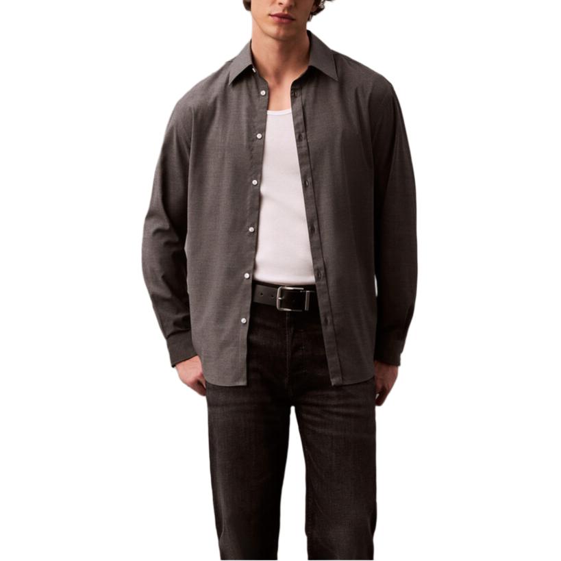 

Calvin Klein Minimalist Comfortable Versatile Loose Button Wide Collar Long Sleeve Shirt Men shirts Gray Mixed 40397MH-QSN L