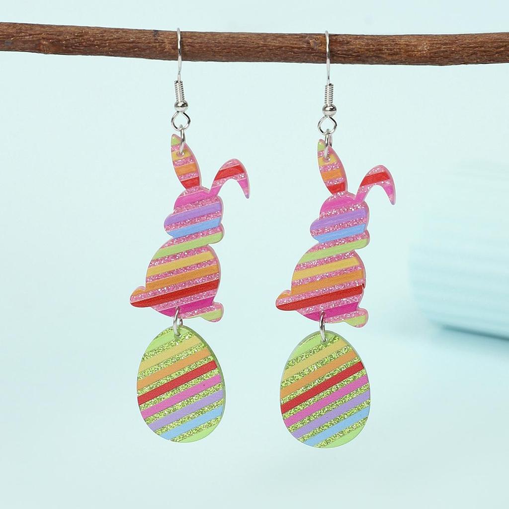 Trendy Women's Easter Bunny Egg & Leopard Print Acrylic Earrings
