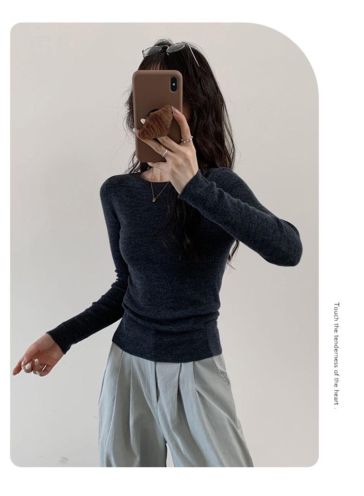 Women's One-Shoulder Wool Sweater - Slim, Comfortable, Solid Color Knit Base Layer, Long Sleeve