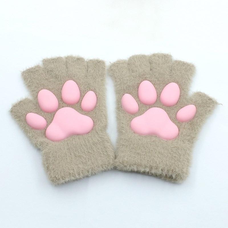 Adult Teens Halloween Gloves Cosplay Mittens Fingerless Gloves Cartoon Cat Paw Shape Mittens Carnivals Party Supplies
