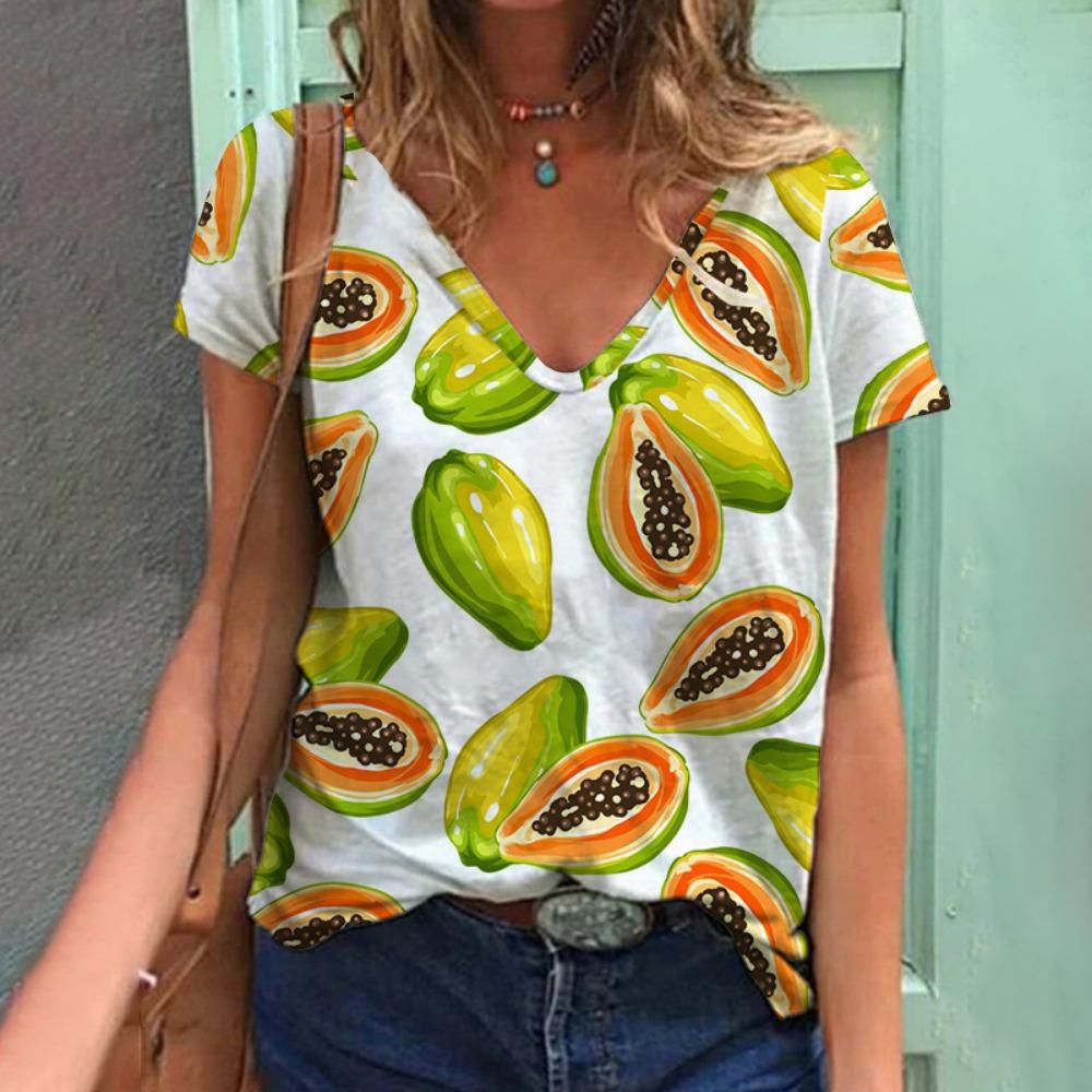 Tropical Plant Fruit 3D Printing T-shirt Summer Women's V-neck T-shirt Street Women's Clothing