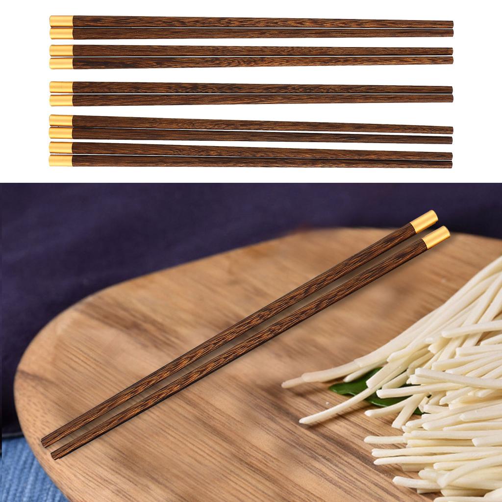 5 Pairs Chinese Style Wooden Chopsticks Set Safe Handcrafted Tableware Gift for Family FriendsWenge