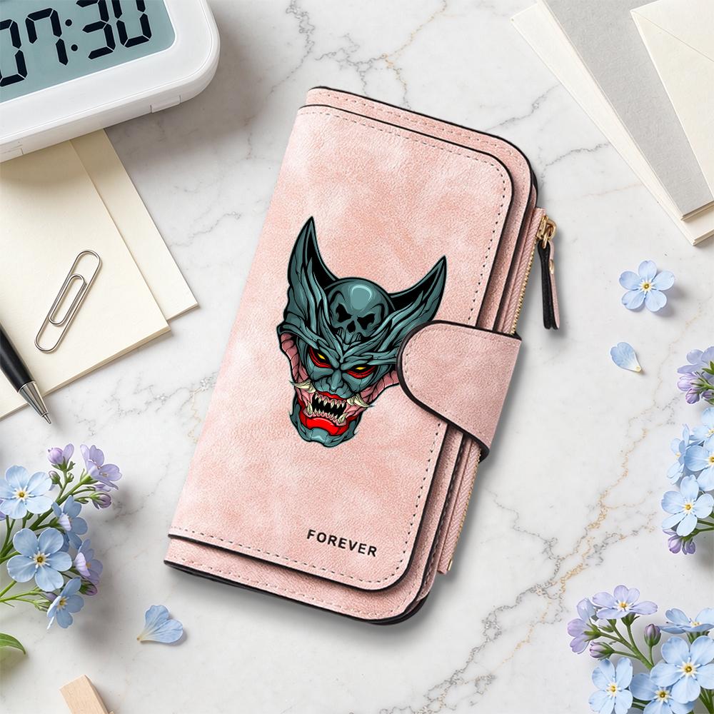 Gothic Demon Pattern Long Wallet Gothic Dark Style Demon Print Wallet
