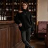 Women's Casual Oversized Knit Pullover Sweater with Asymmetric Neckline and Puff Sleeves