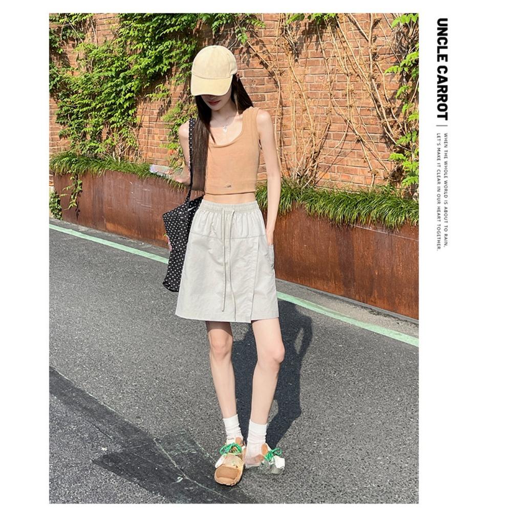 Quick Drying Sports Shorts for Women's Summer Casual Shorts with Elastic Waistband and Front Slit Design, Work Pants Skirt