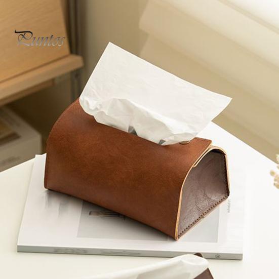 Desktop Tissue Dispenser PU Leather Box, Foldable Retro Style Holder, Office Desk Storage Bag Decorative Organizer, for Home Car Decor Space