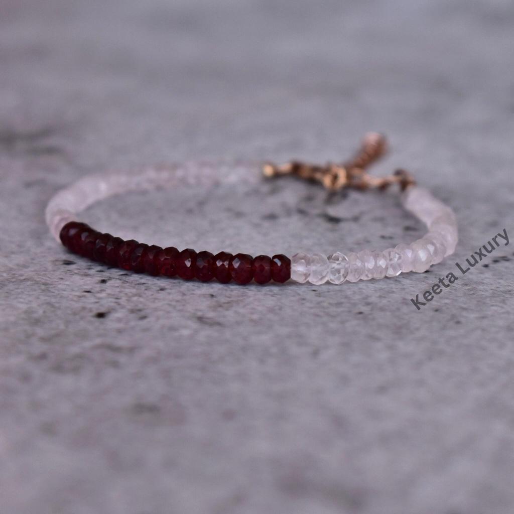 Natural Garnet And Rose Quartz Beaded Bracelet Pink Quartz Beaded Jewelry Garnet and Pink Cocktail Mix Bracelet Friendship Women Bracelet
