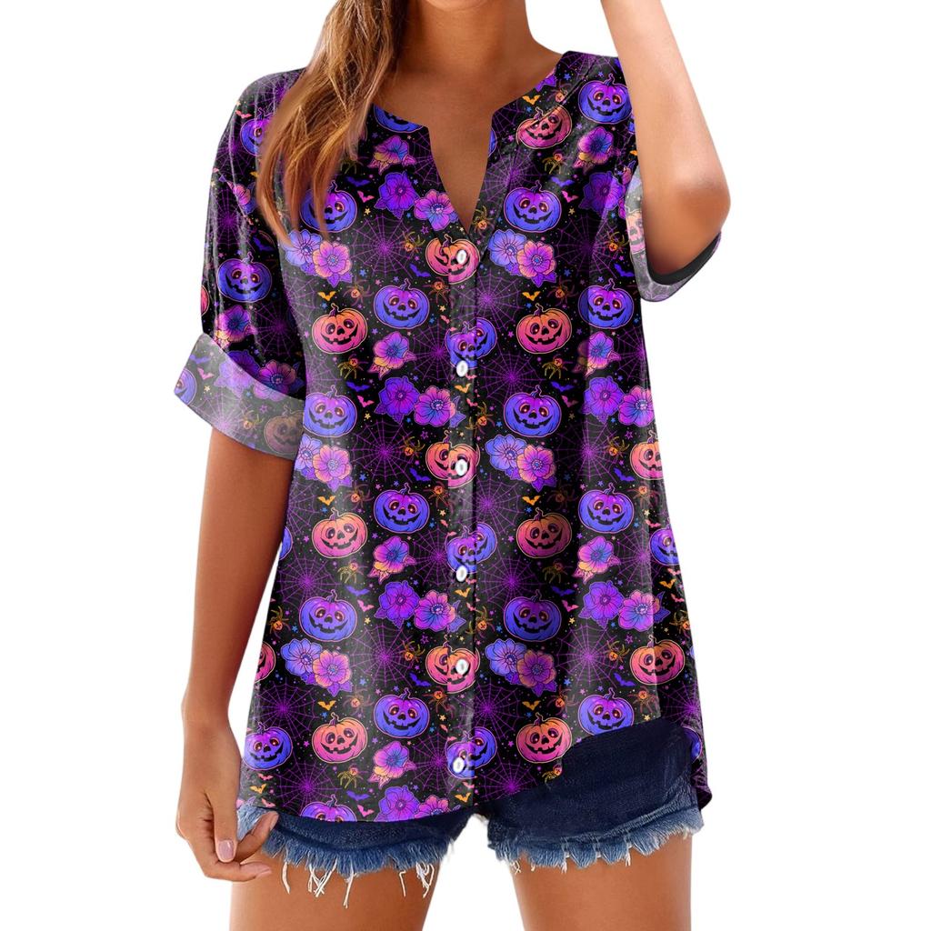 Women's Fashionable, Casual, Comfortable, Loose-Fitting Halloween Print Top