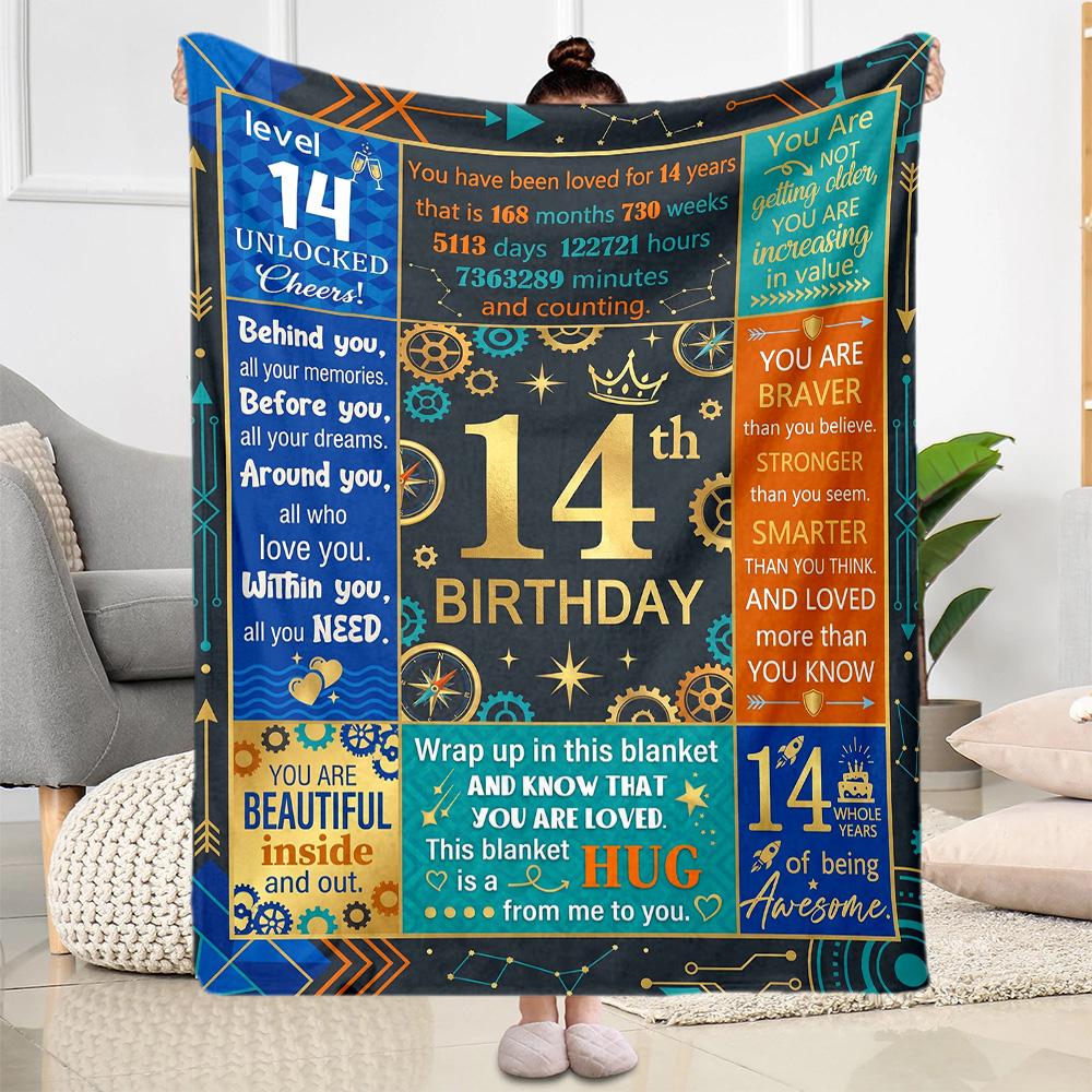 14th Birthday Celebration Blanket Soft & Cozy Great for Sofa Office Picnics Four Seasons Multipurpose Warmthful Decor Birthday Christmas Gift Blanket
