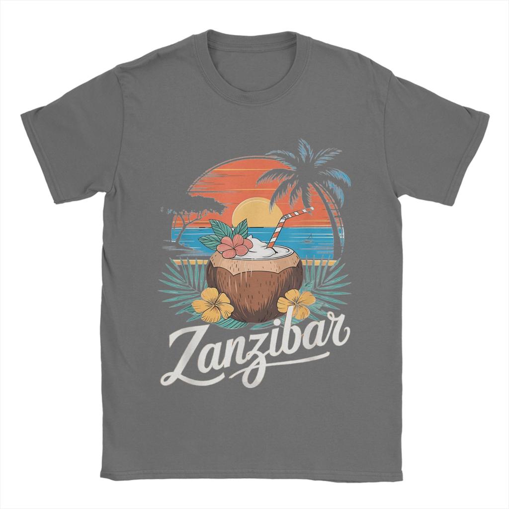 Tanzania Zanzibar Africa Tramonto Spiaggia delle Palme Stile di Vita e Cocco Maglietta Estate Cotone Manica Corta Abbigliamento Vintage