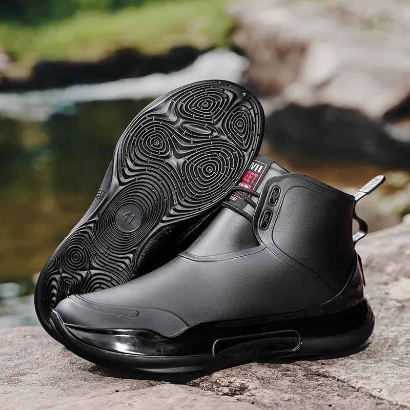 Couple RainBoots Non Slip Fishing Rubber Galoshes Waterproof Garden Work Boots for Women Laced Ankle Rainboot Bota Lluvia Hombre
