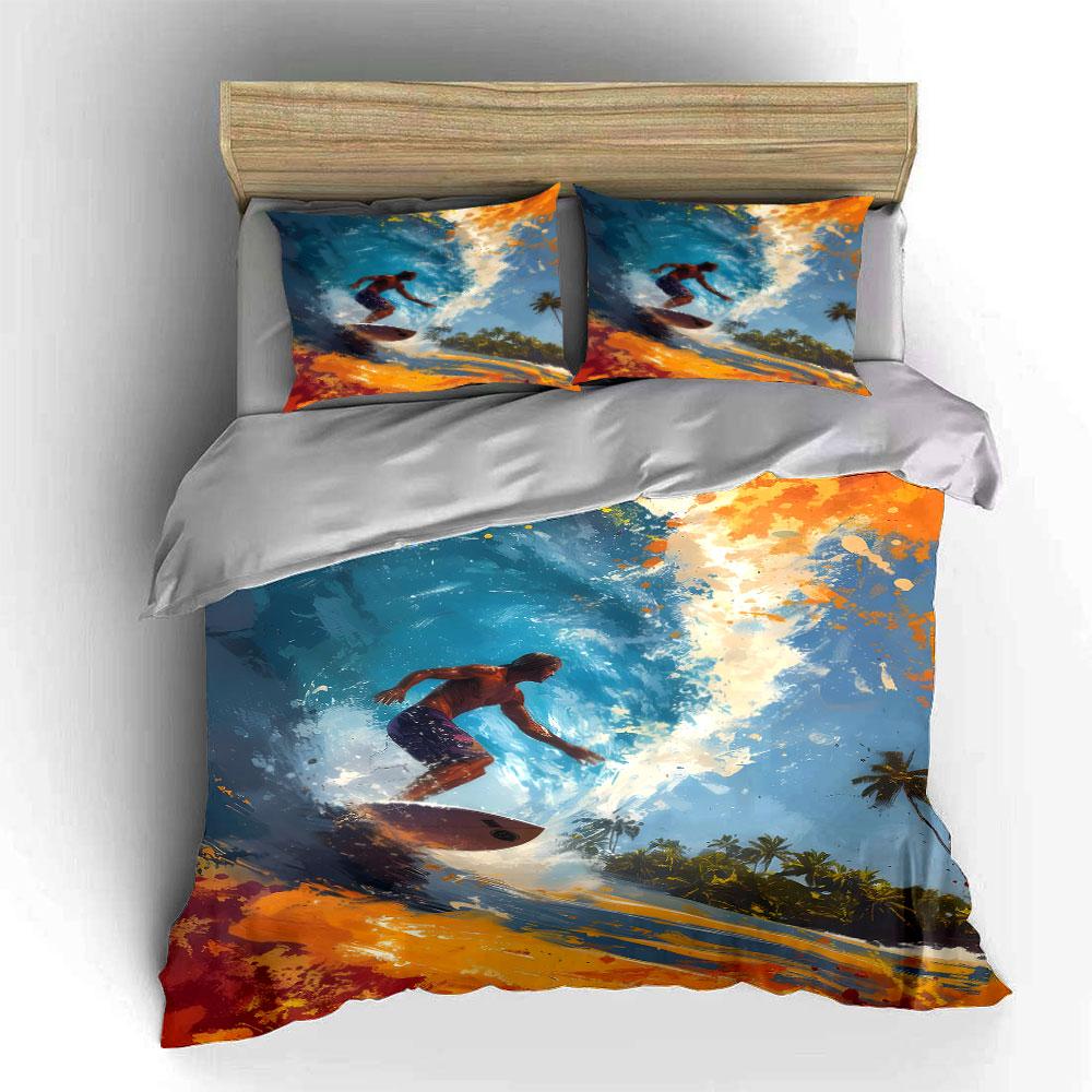Surfer, ocean, wave, palm trees. Bedding sets Duvet cover sets Duvet covers Pillowcases(1 * Duvet Cover 2 * Pillowcases without duvet insert)