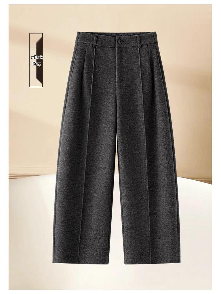 Women's Plus Velvet Wool-Blend Wide-Leg Scimitar Pants - Winter Warm, Thick, Short-Length, Straight-Cut, Nine-Point Casual Style