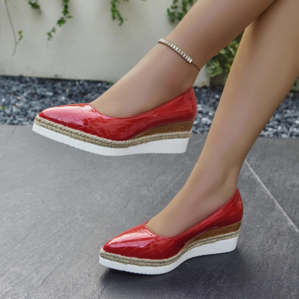 Fashion Comemore New Style Woven Hemp Rope Platform Women Single Shoes Casual Slip On Pointed Toe Wedge High Heels Pumps Shoes for Women