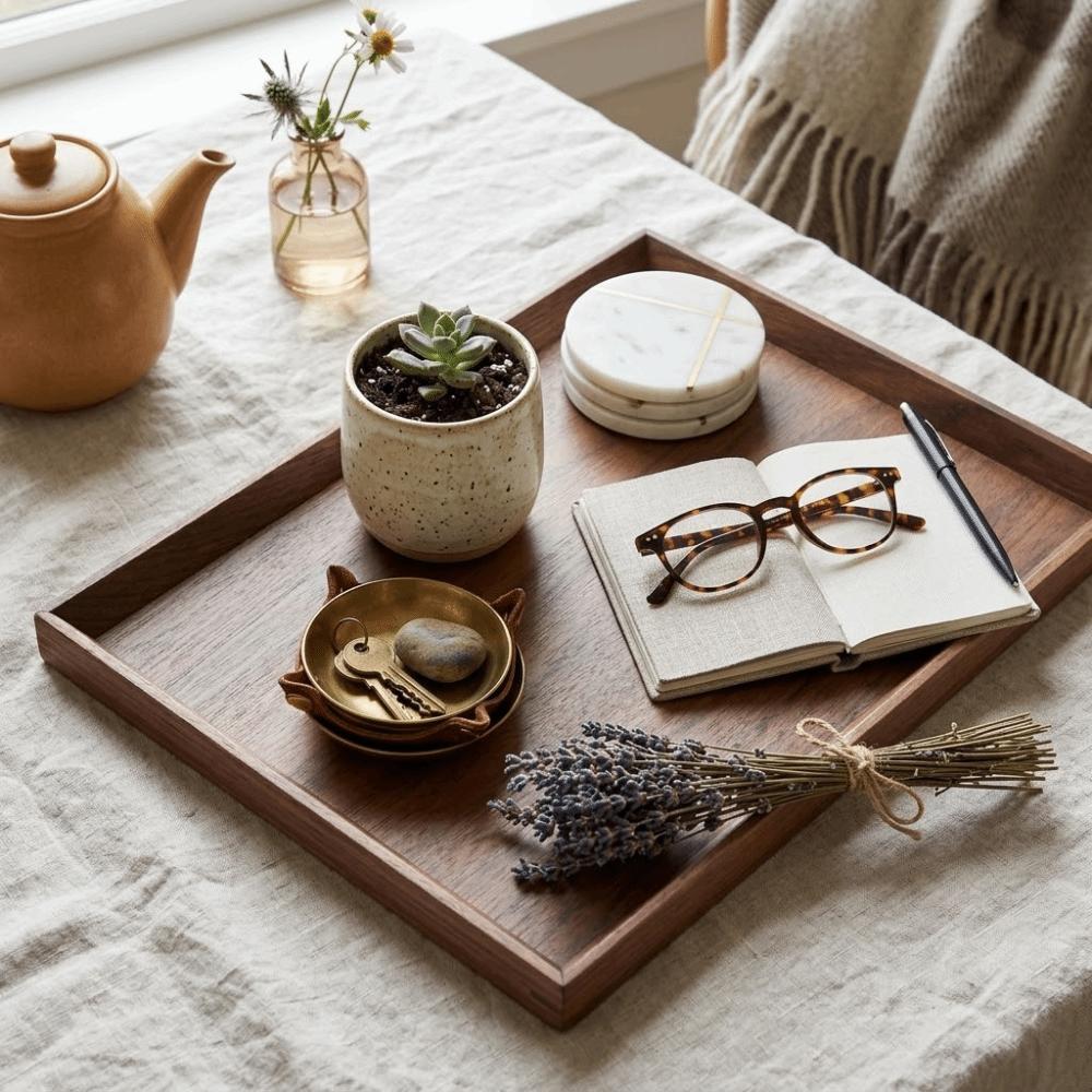 

Matte Tea Tray Solid Wood Fruit Tray Sturdy Build Wooden Tray Afternoon Tea S