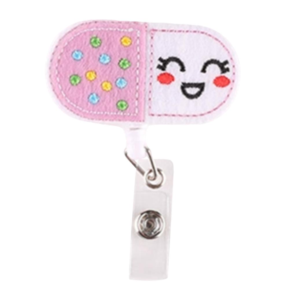 Retractable Badge Reel Holder with Smiling Capsule Design for Nurses Medical Staff ID Card Clip Durable Retractable Cord