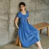 Oulain Summer Women's Wear, Commuter Lyocell Dress, Square Neckline, Waist-Cinching, Vacation Long Dress