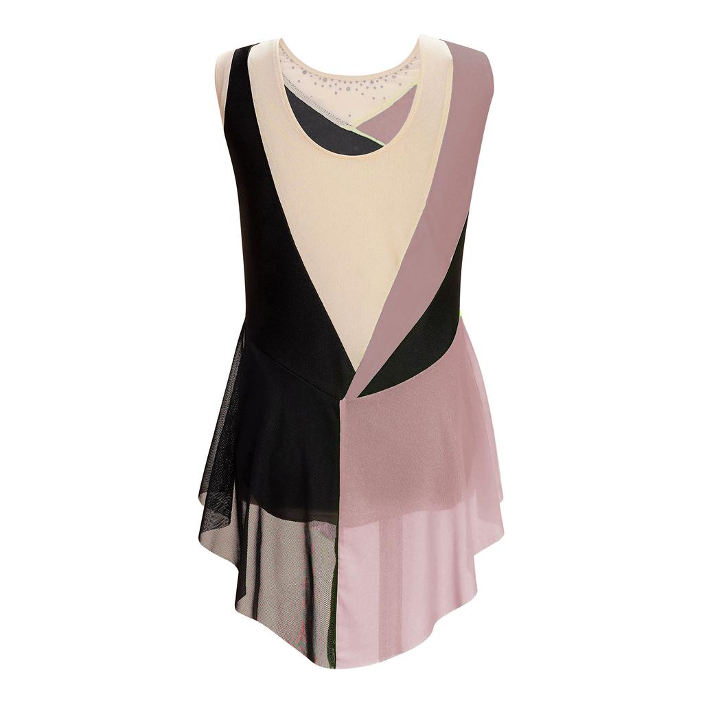 Κοριτσίστικο Λαμπερό Στρινγκ με Στρας Χρωματική Μπλοκ Διχτυωτό Κομμάτι Αμάνικο Μποτιέ Χορού Γυμναστικής