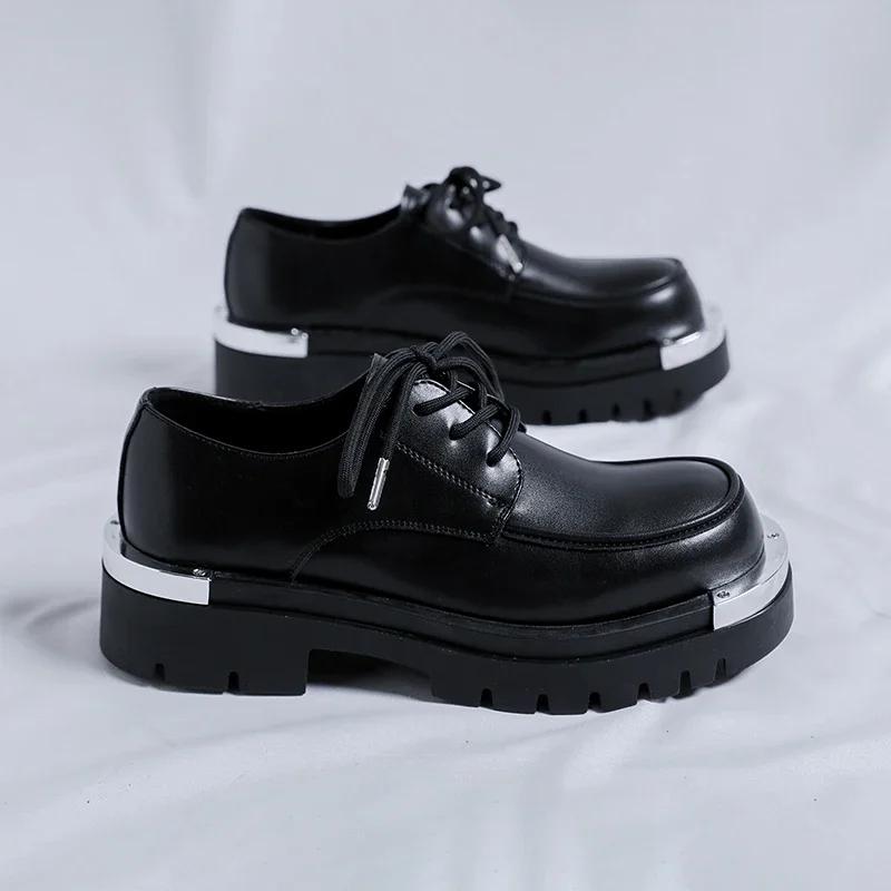 Sapatos masculinos de couro de alta qualidade, estilo britânico, plataforma, sapatos sociais, para trabalho ao ar livre, sapatos formais para homens, sapatos oxford casuais e formais