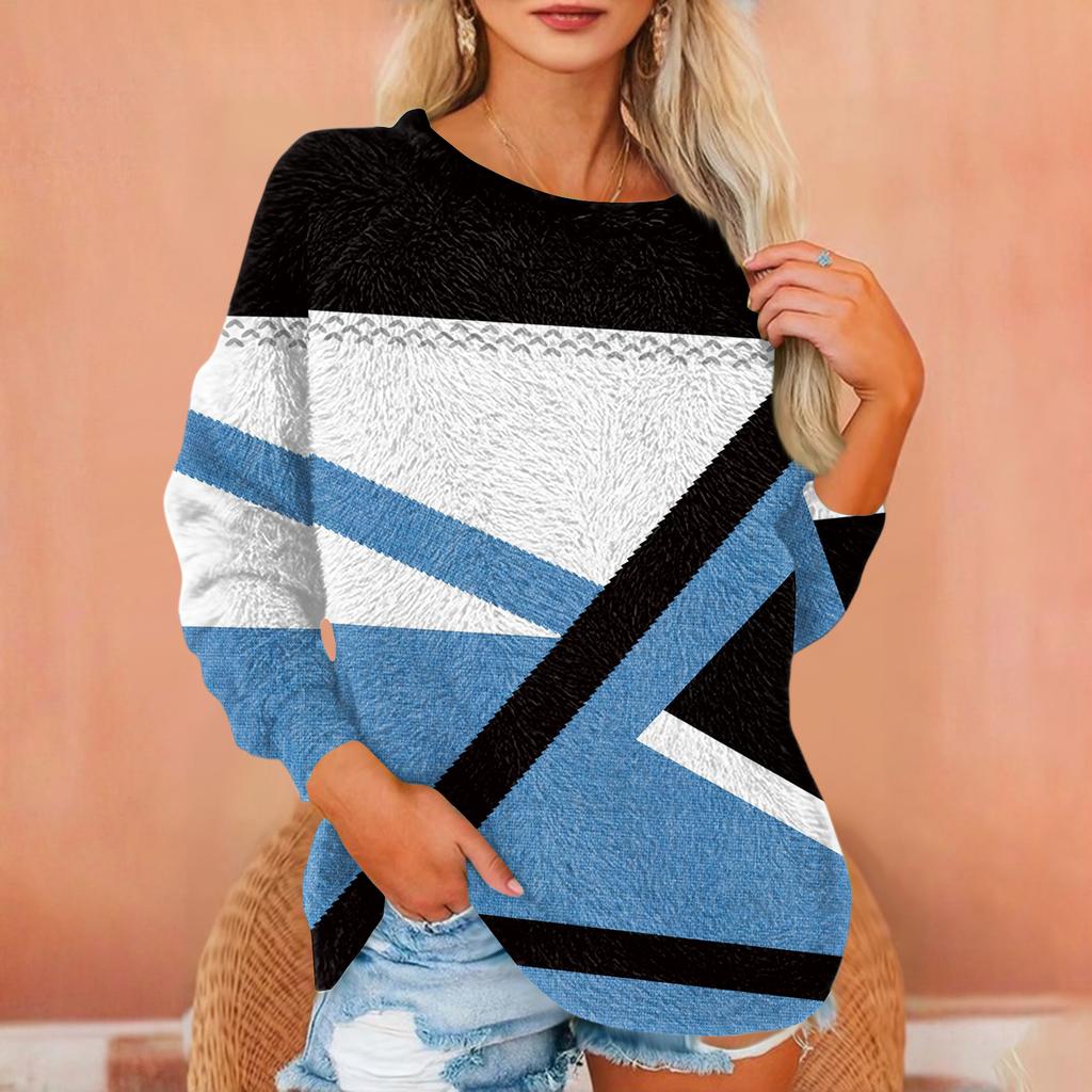 Women's T Shirt Flannel Print Tunic Long Sleeve Party Round Neck Tops