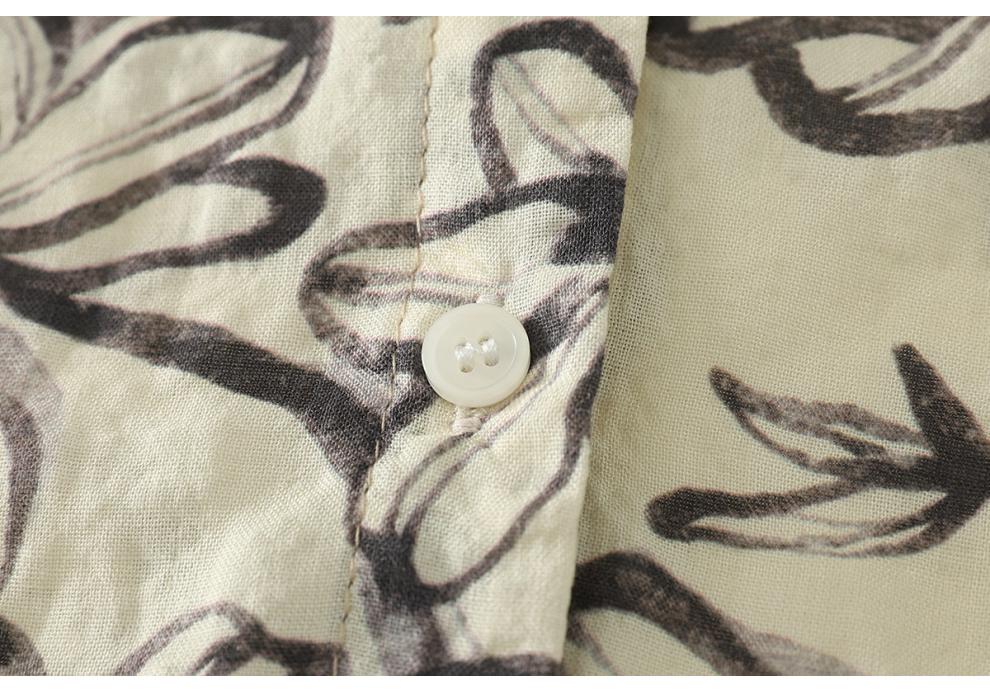Autumn 2025 Floral Retro Style V-Neck Cotton Linen Shirt - Artistic Ink Painting, Age-Reducing, Plus Size Casual Top