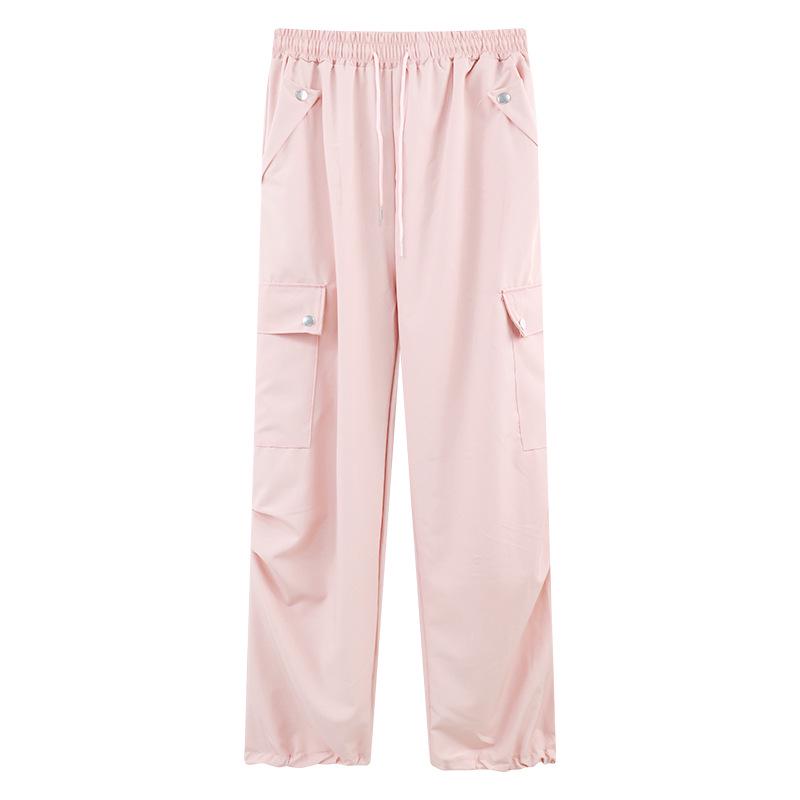 Women's Retro Quick-Dry Cargo Joggers - Summer Ice Silk, Multi-Pocket, Windproof, Wide Leg Hiking Pants
