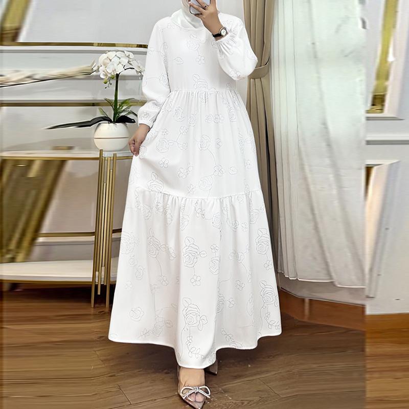 

ZANZEA Женское винтажное платье с принтом, повседневное, с круглым вырезом, длинным рукавом, свободного кроя 4XL белый