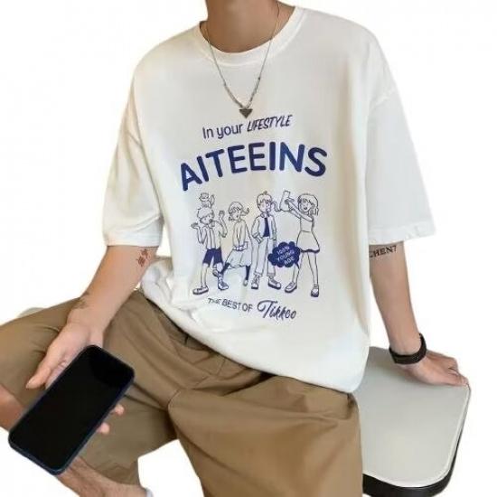 

Мужская модная футболка с круглым вырезом и короткими рукавами с принтом для лета, свободный повседневный топ 3XL белый