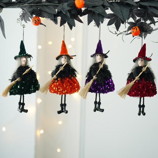 Halloween Witch Hanging Decoration Flying Witches Doll Spooky Witch Figurine Garden Yard Haunted House Decor