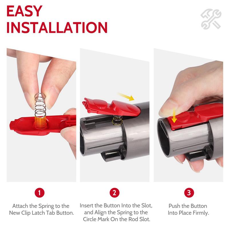 A65T-12PC Wand Tube/Cleaner Head Clip Latch Tab Button For Dyson V7 V8 V10 V11 V15 Vacuum Replacement Tool Button With Spring