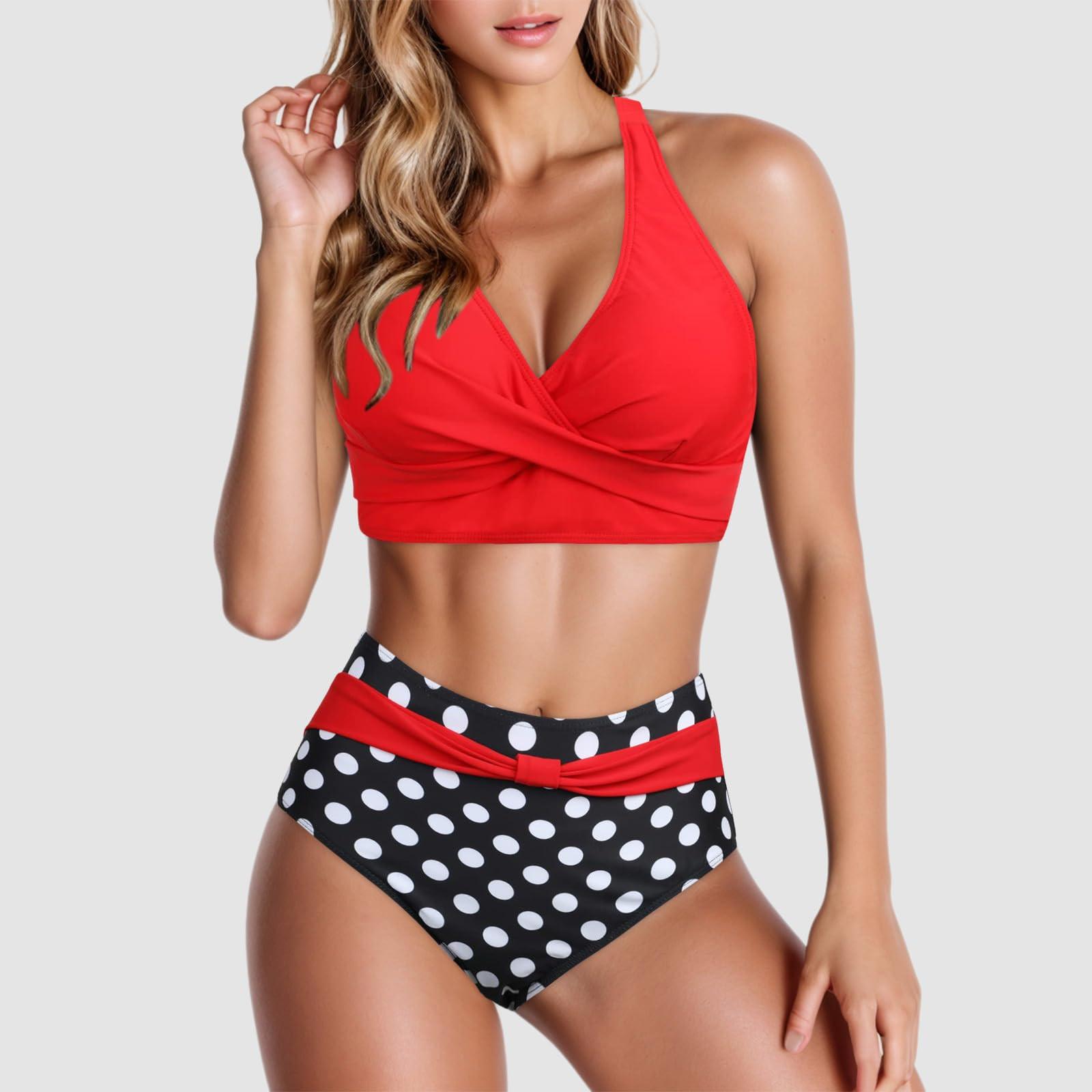 

Women s Split Sexy Bikini Fashion High Waist Bra Padded No Steel Bra Swimsuit XXL червоний