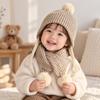 2Pcs/Set Vintage Children Hat Scarf Set Ear Protection Neck Warmer Knitted Pom Pom Hat Unisex