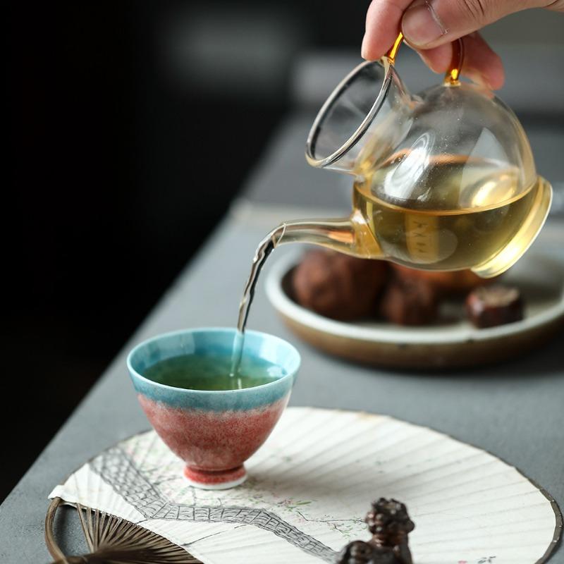 Rote Blaue Ofentransformation Meisterbecher Teedose Handgefertigt Keramik Persönlicher Becher