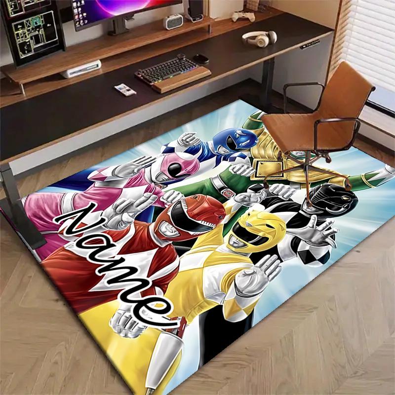 Custom Mighty Morphin Power Rangers Mat Personalized Name, Polyester Washable Indoor Entryway Rug, Gift for Christmas, Easter, Thanksgiving Day