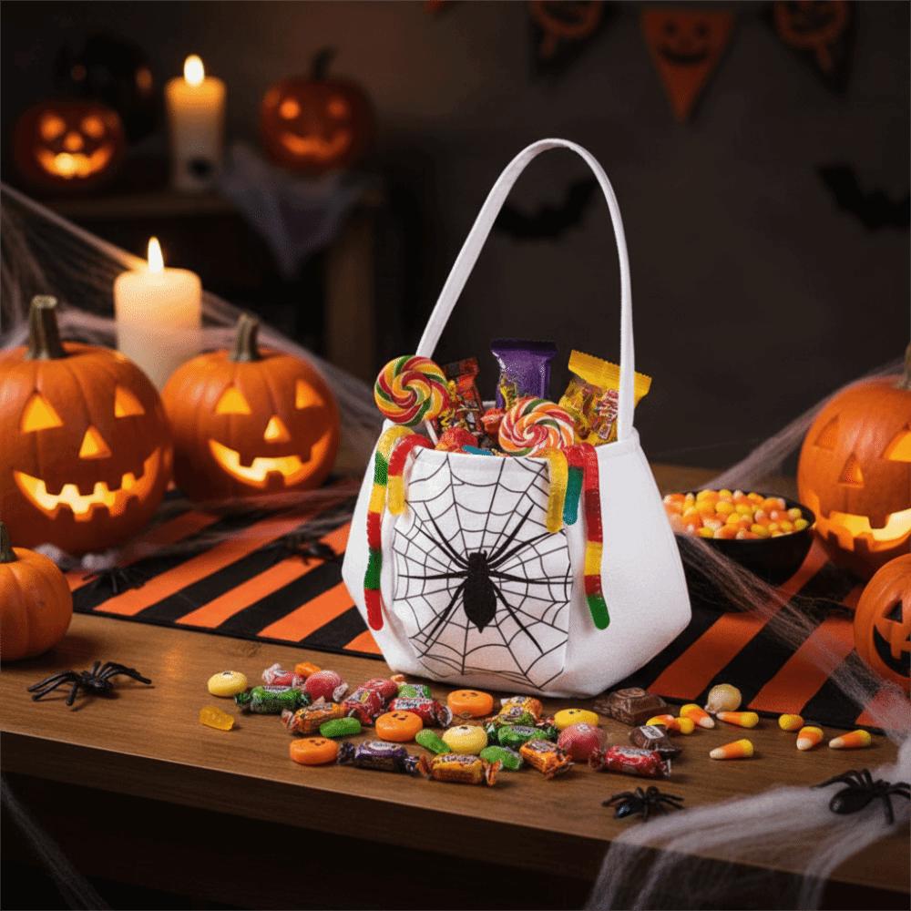 White Halloween Ghost Candy Bag Reusable Snack Storage Bag Halloween Candy Bucket Outdoor