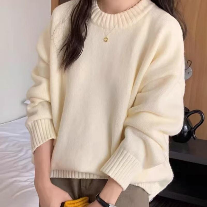 2024 Red Cashmere Knit Round Neck Sweater - Women's Warm Autumn/Winter Versatile Base Layer