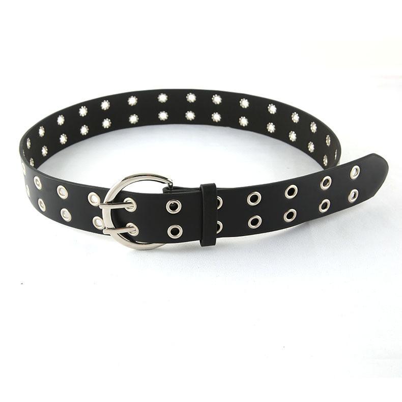 Casual Fashion Belt For Women With Double Row Metal Pin Buckle For Sports And Hiphop Style
