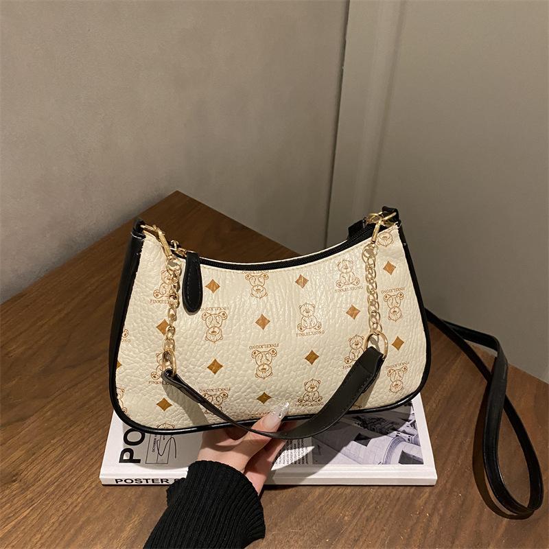 Große strukturierte Ketten-Schultertasche mit Crossbody-Riemen