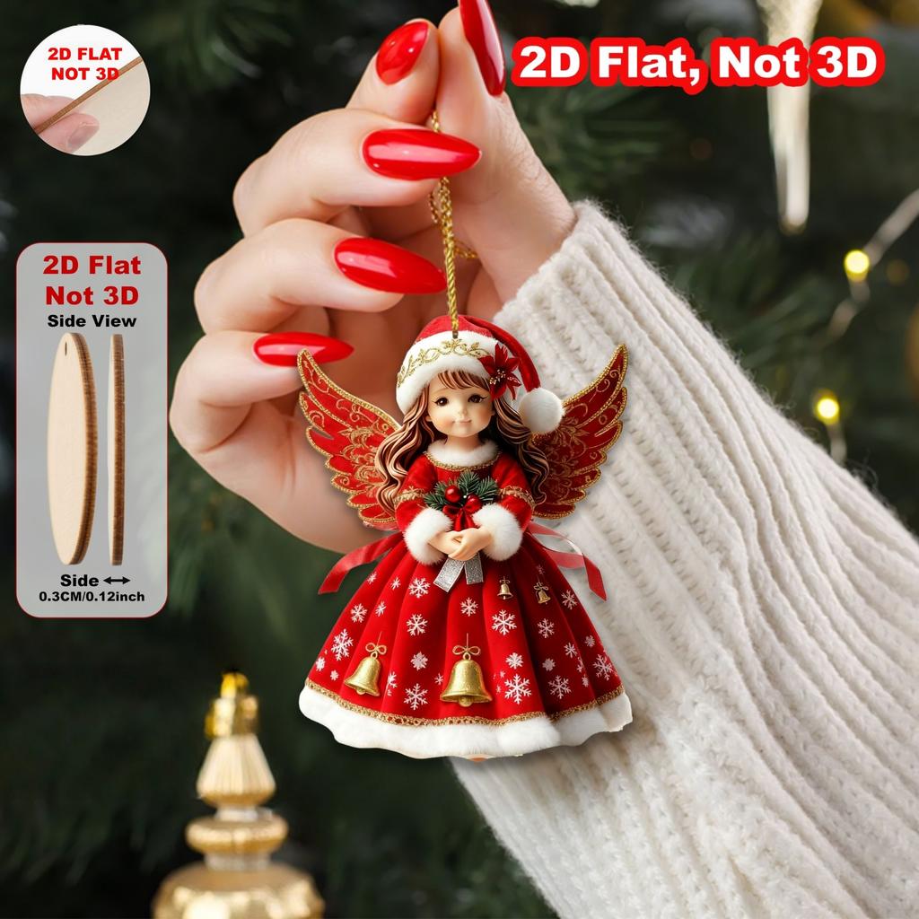 18pcs Christmas Wooden Cute Colorful Angel 2D Flat Wooden Pendant Christmas Tree Decoration Perfect Holiday Party Gift Decoratio