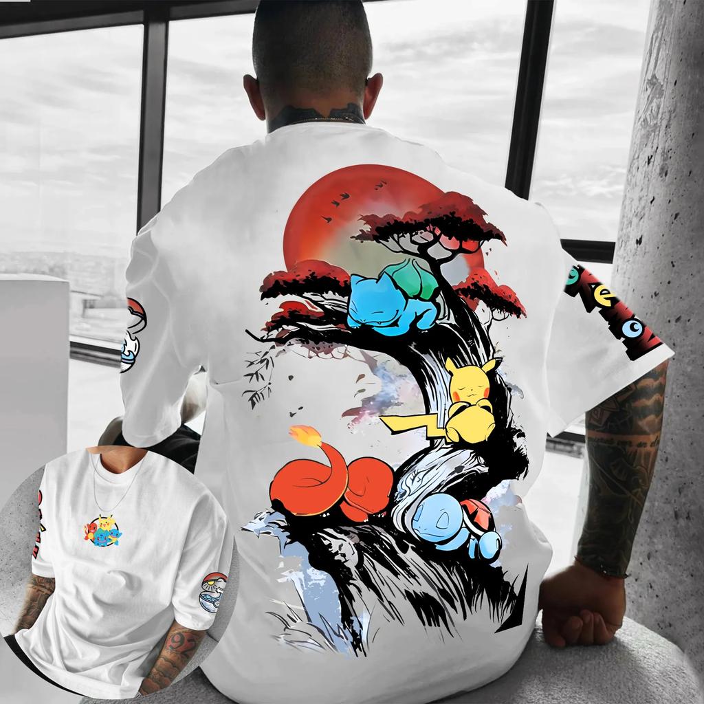 Japan Peripheral Printed Short Sleeve T-Shirt Pikachu Mewtwo Summer Men's and Women's Loose Sports Top ins