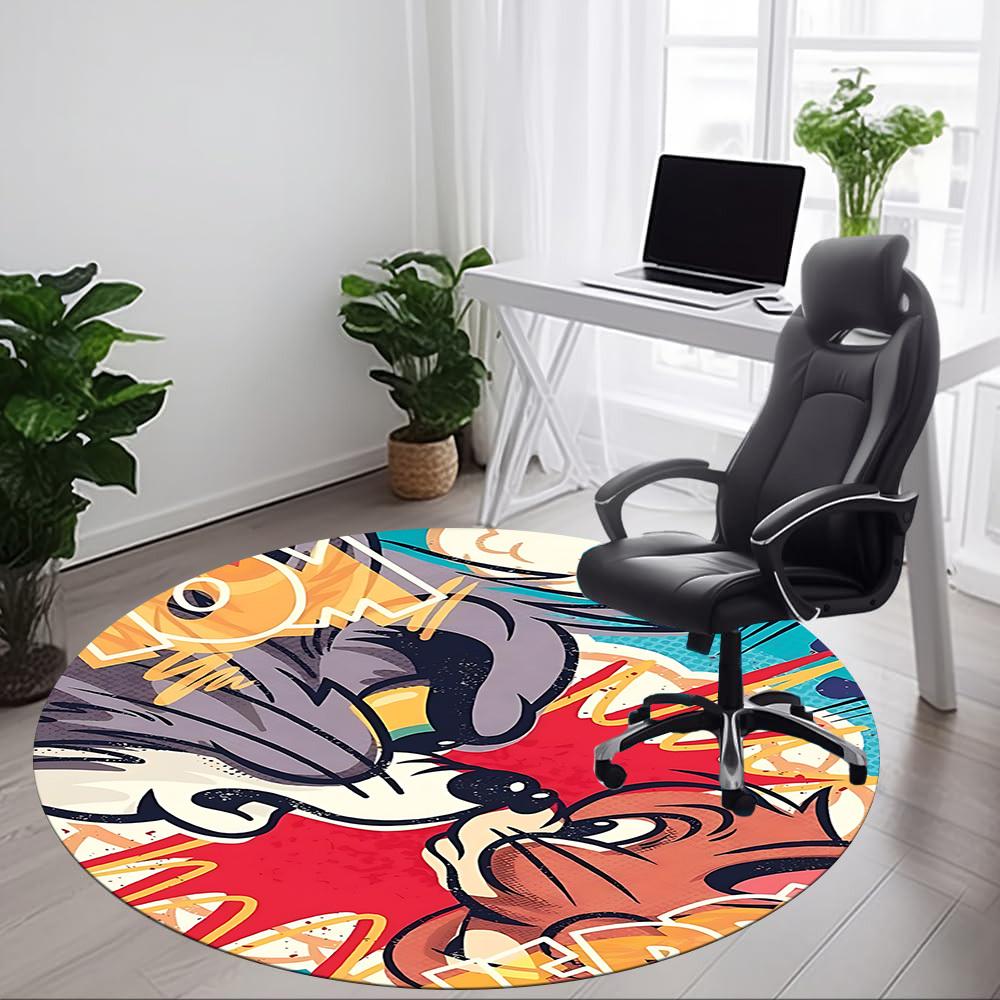 1pc Tom Jerry Office Round Area Rug, Under Office Chairs Bedroom Living Room Home Decor, Room Deco, Available In Various Sizes