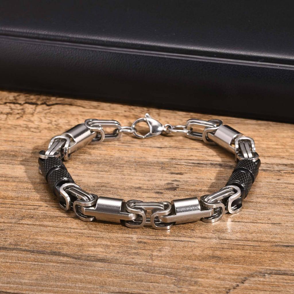 Klobige Byzantinische Armbänder für Männer Jungen, Zweifarbiges Edelstahl Handgefertigtes Armband, Rock Punk Schmuck Geschenk