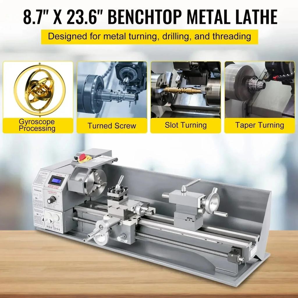 SIHAO Mini Metal Lathe Machine 1100w 220x600mm 38mm Spindle 3Jaw Chuck Blushless Motor