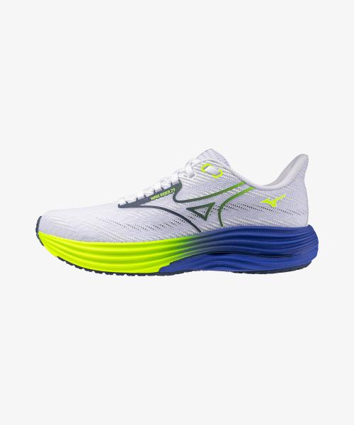 [Mizuno] Men s Wave Rider 29 - White:Estate Blue:Lightning Yellow [J1GC250353] 250